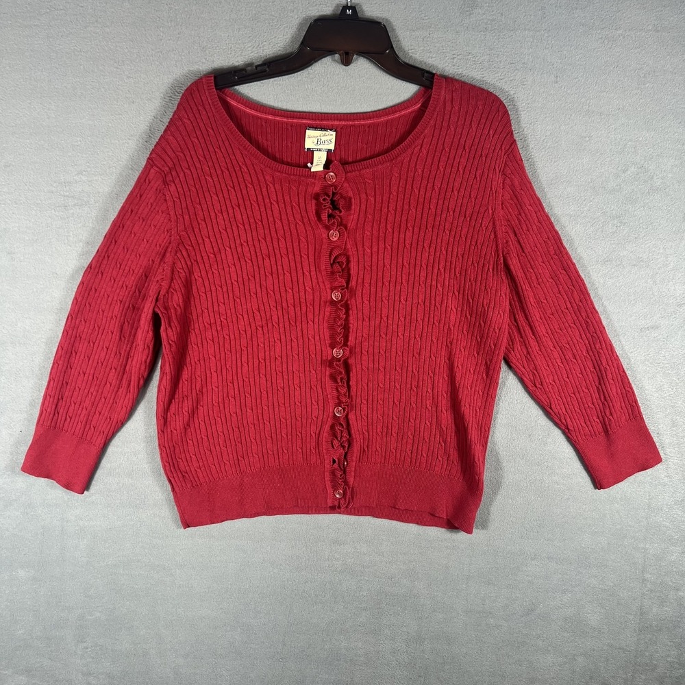 Bass Heritage Collection Women's XL Red Cable Knit Button Front Cardigan Sweater